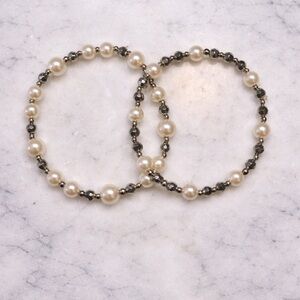 Pearl Detail Silver Beaded Bracelets